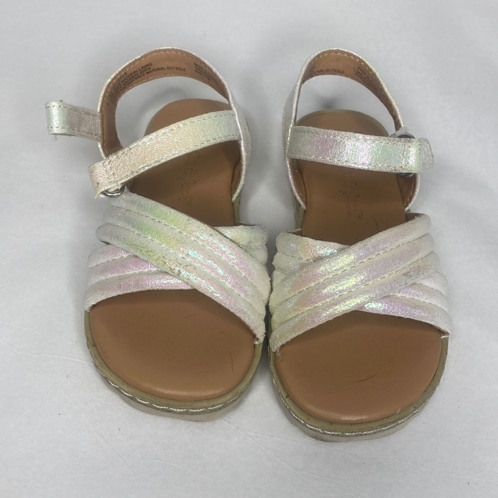 Cat & Jack Baby girl Size 6 White Sparkled Sandals - Picture 2 of 4